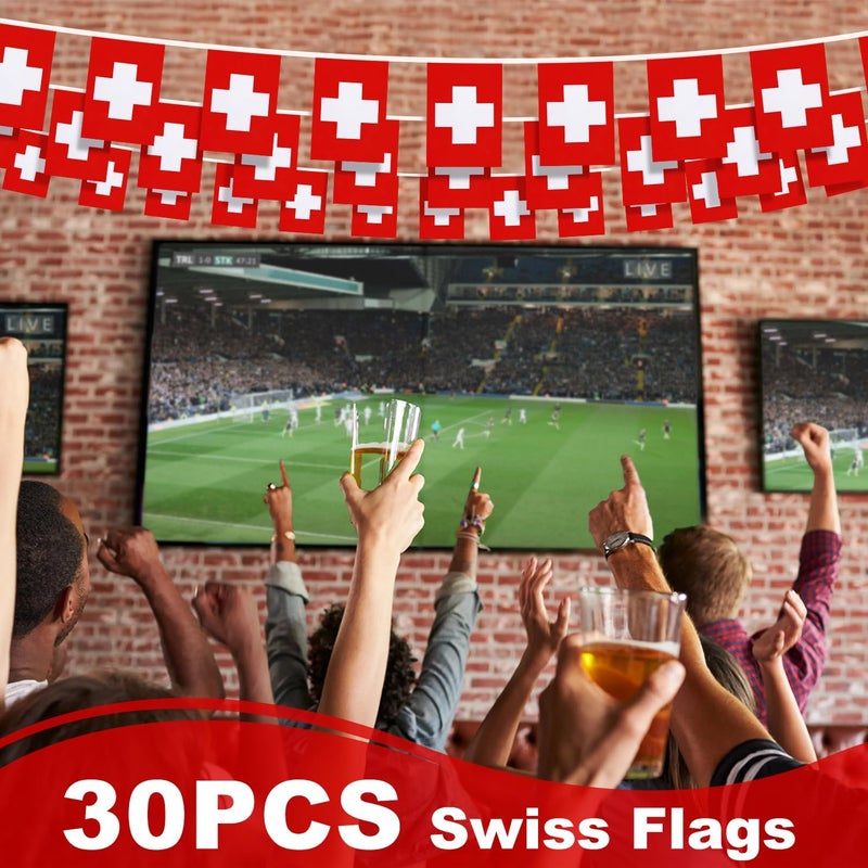 MVPRING Switzerland String Flag Pennant Banner, Small Mini Swiss Flags Bunting Banner, National Country Decoration for School, Party, Sports Events, Festival, 33 Feet 30 Flags - Image 5